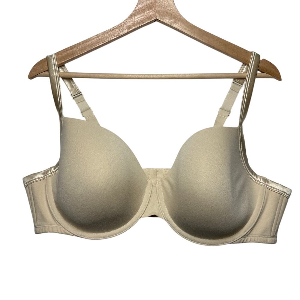 Cacique Cotton T-Shirt Bra Lightly Lined Beige Tan Sz 46D Plus Size Neutral